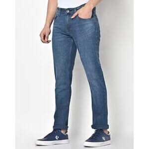 SPYKAR Low Rise Skinny Fit Narrow Leg Jeans Mens 36X32 Blue Whiskered Denim